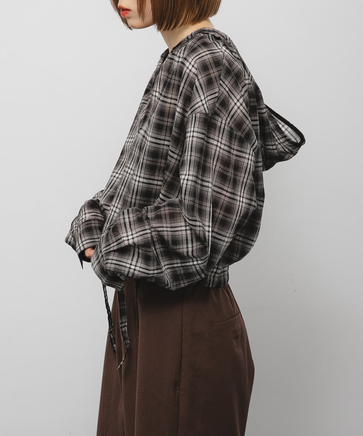  「シアーチェックフーディーシャツ」|シャツ・ブラウス|