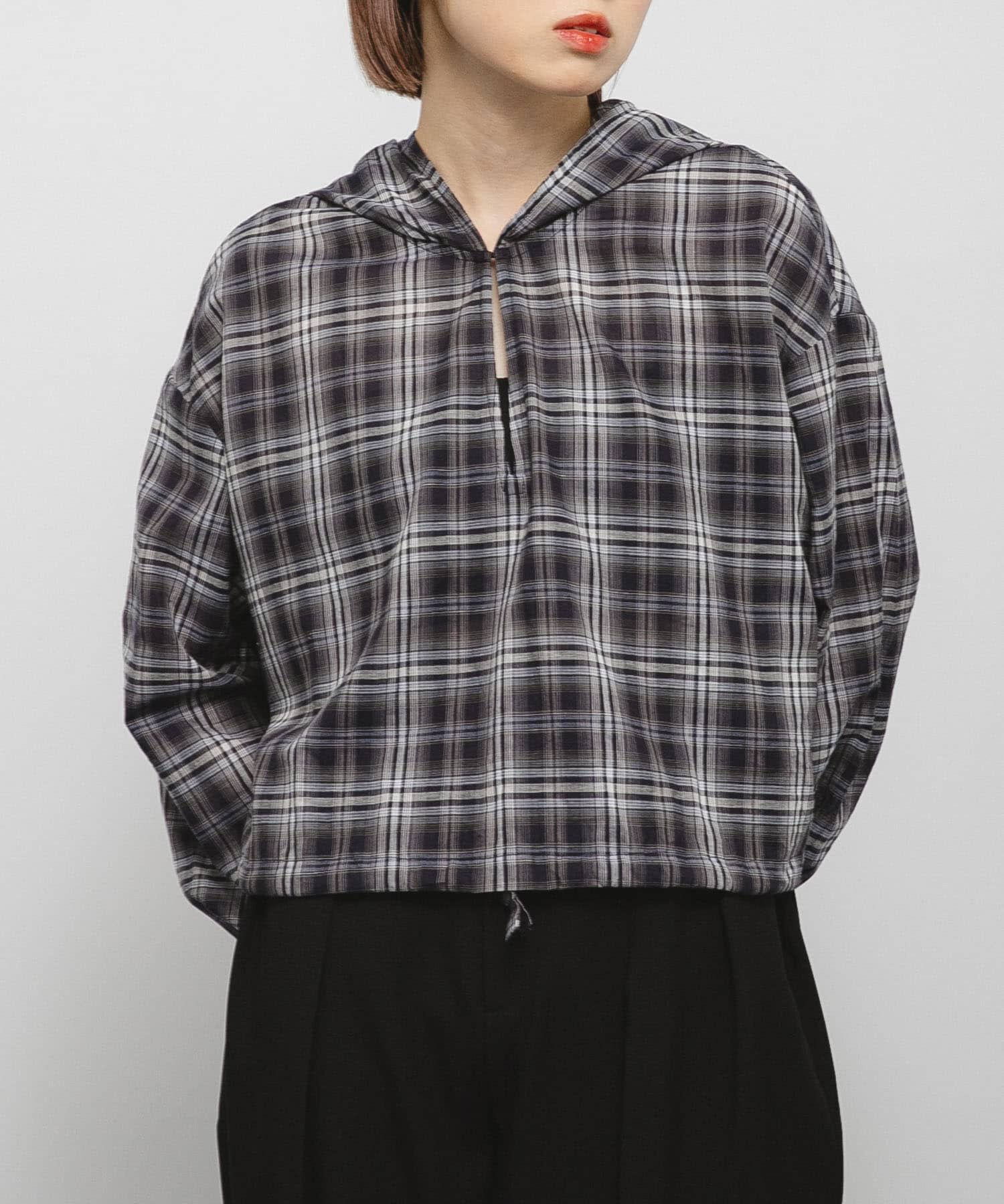  「シアーチェックフーディーシャツ」|シャツ・ブラウス|