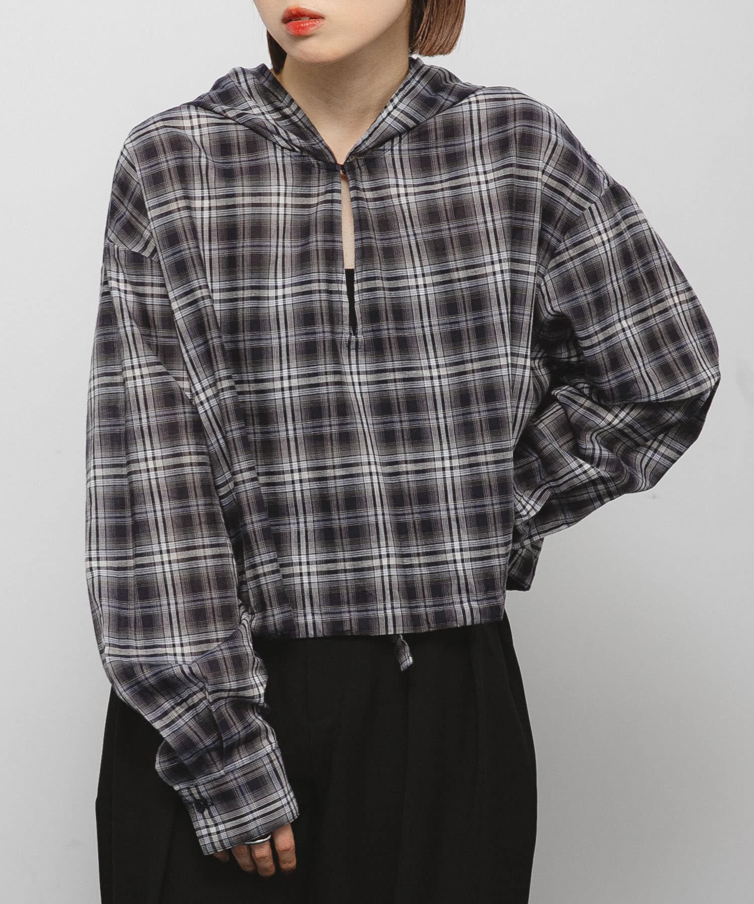 「シアーチェックフーディーシャツ」|シャツ・ブラウス|