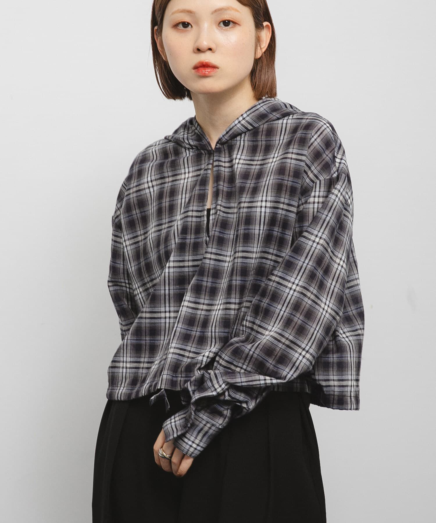  「シアーチェックフーディーシャツ」|シャツ・ブラウス|