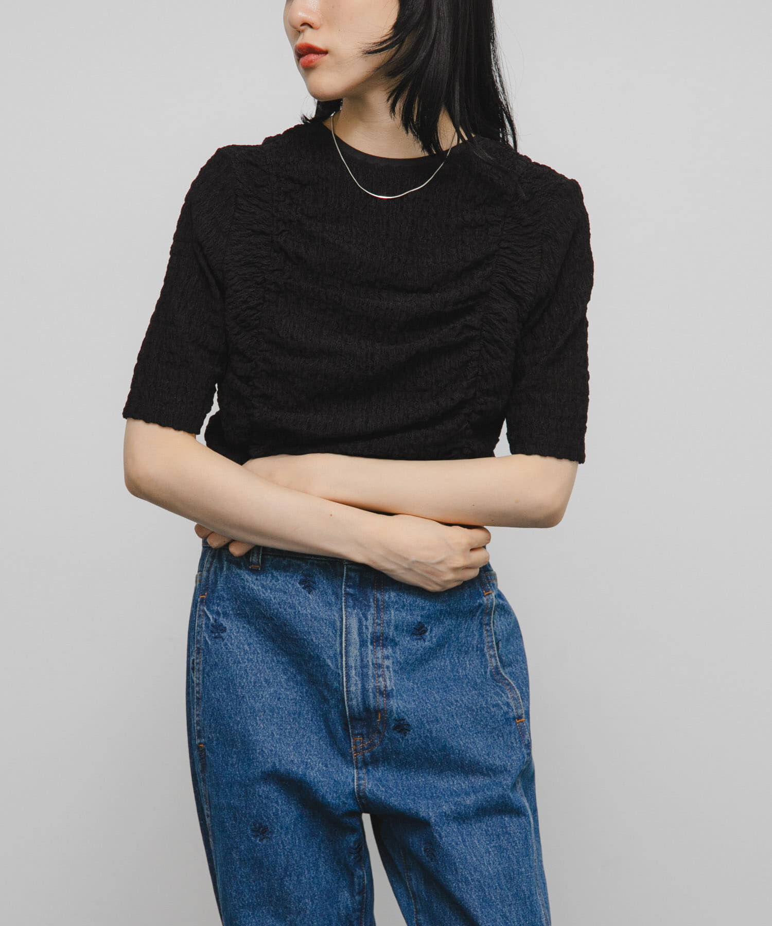  「シャーリングホックトップス」|Tシャツ・カットソー|