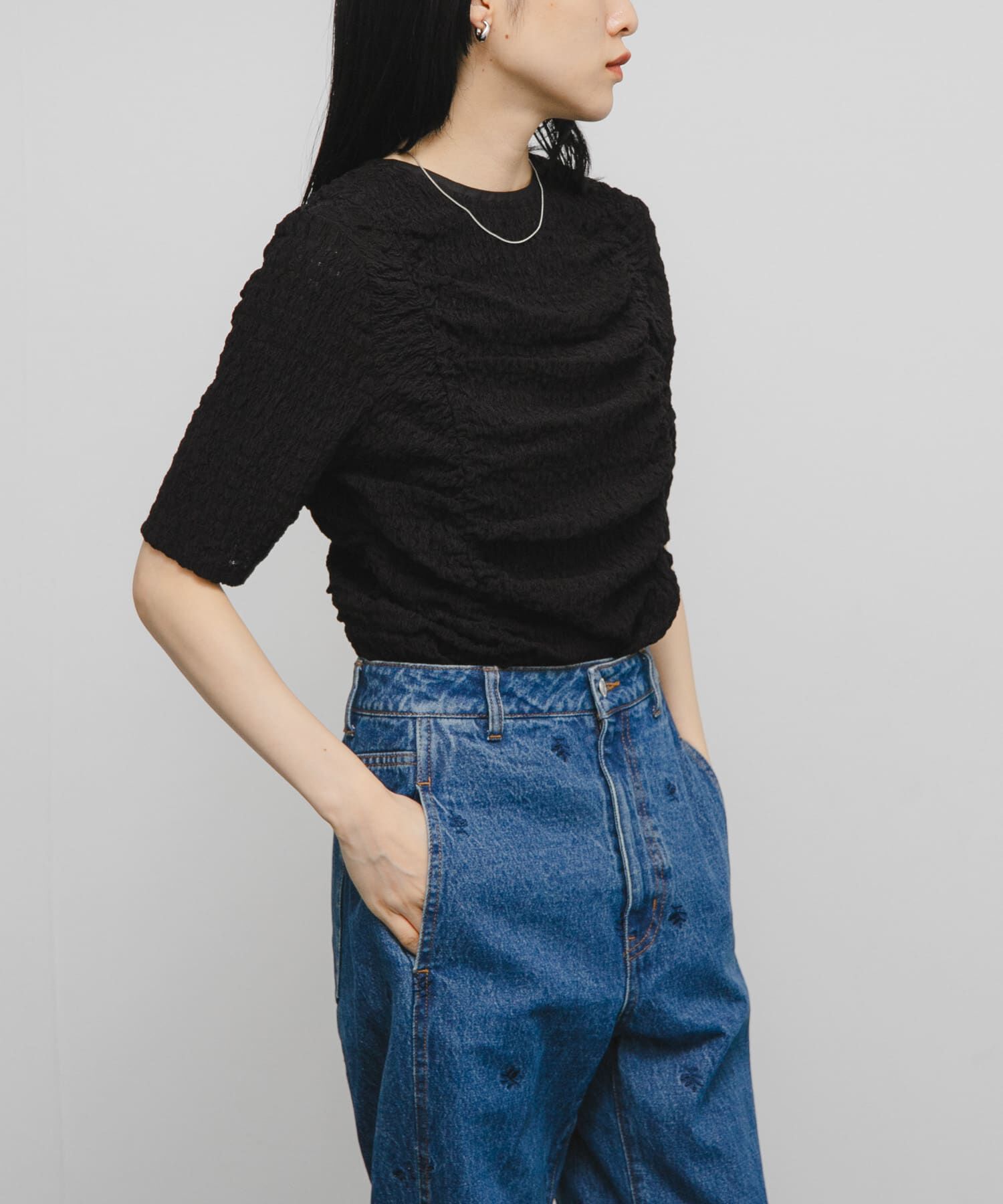  「シャーリングホックトップス」|Tシャツ・カットソー|