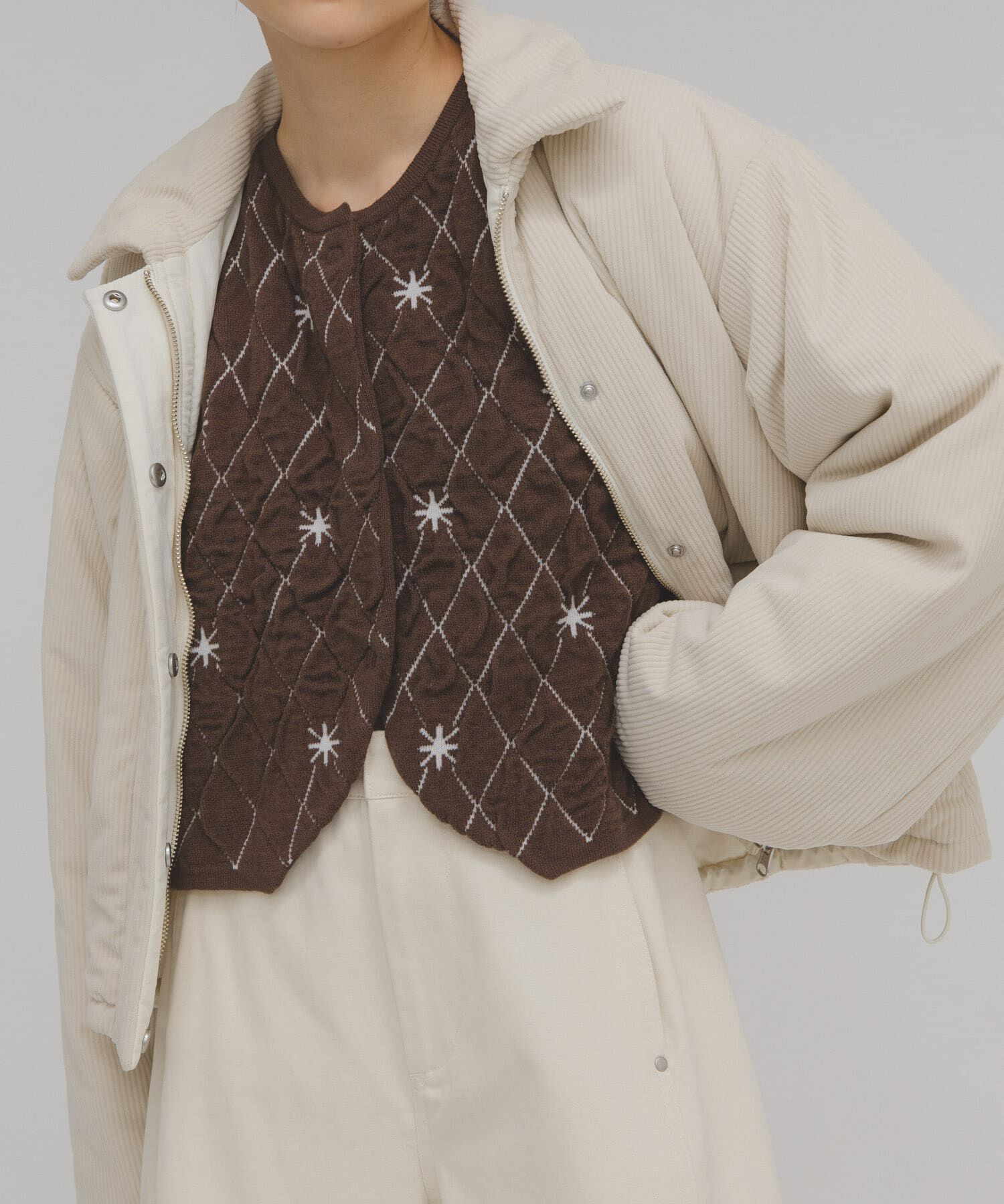  「キルティングショートカーディガン」|ニット・セーター|ブラウン
