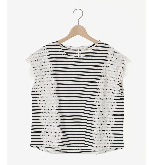 le.coeur blanc「《手洗い可能》Perle Peche ボーダー&times;レースカットソー」|Tシャツ・カットソー|