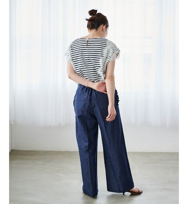 le.coeur blanc「《手洗い可能》Perle Peche ボーダー&times;レースカットソー」|Tシャツ・カットソー|