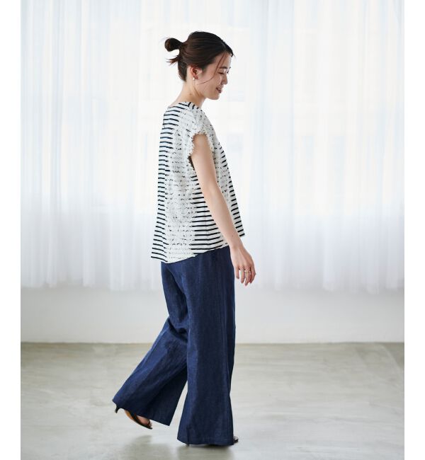 le.coeur blanc「《手洗い可能》Perle Peche ボーダー&times;レースカットソー」|Tシャツ・カットソー|