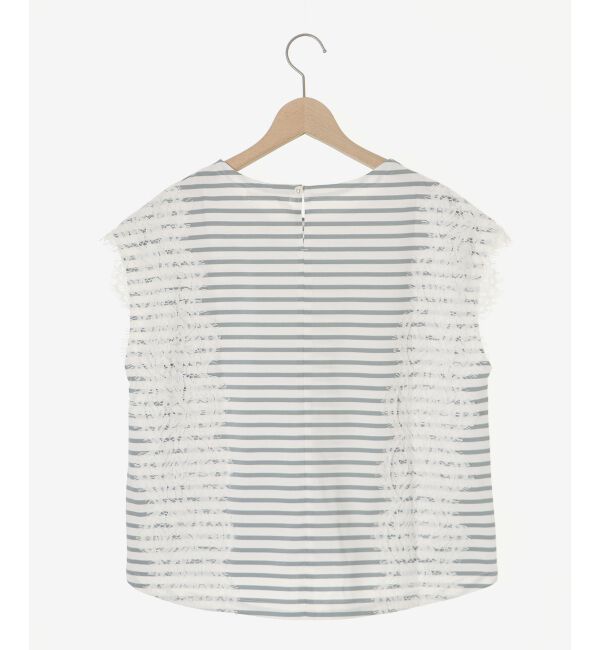 le.coeur blanc「《手洗い可能》Perle Peche ボーダー&times;レースカットソー」|Tシャツ・カットソー|