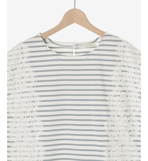 le.coeur blanc「《手洗い可能》Perle Peche ボーダー&times;レースカットソー」|Tシャツ・カットソー|