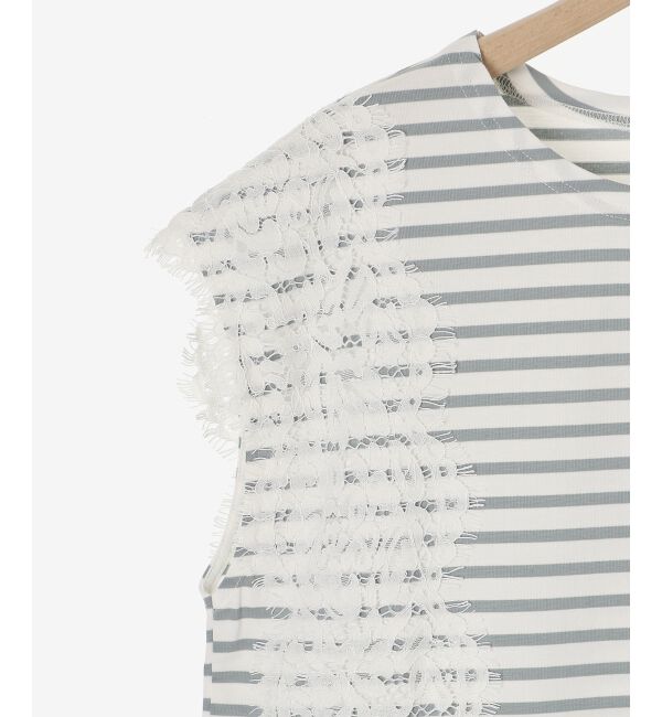 le.coeur blanc「《手洗い可能》Perle Peche ボーダー&times;レースカットソー」|Tシャツ・カットソー|