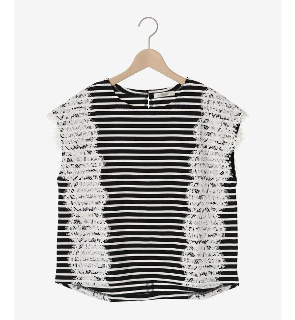 le.coeur blanc「《手洗い可能》Perle Peche ボーダー&times;レースカットソー」|Tシャツ・カットソー|