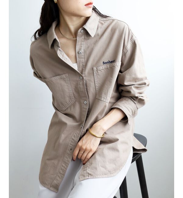  「刺繍カラーダブルポケットオーバーシャツ」|シャツ・ブラウス|サンドベージュ