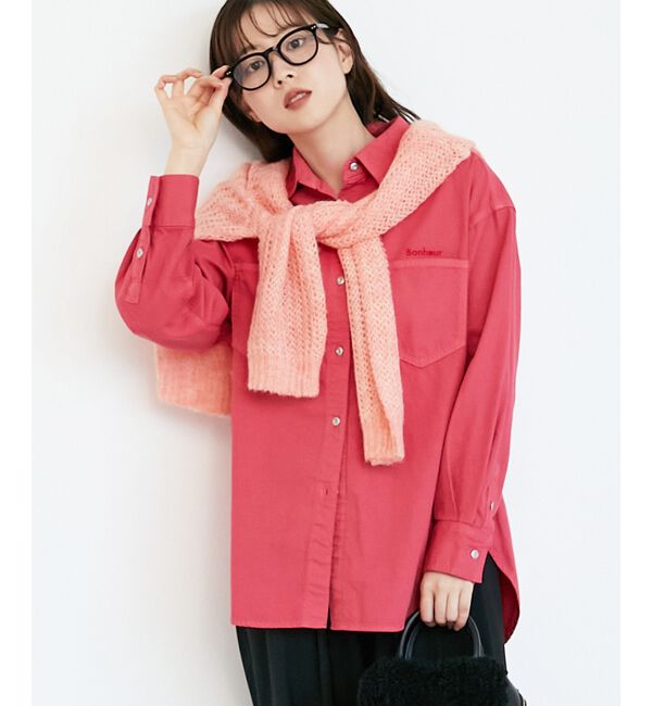  「刺繍カラーダブルポケットオーバーシャツ」|シャツ・ブラウス|Ｄ／ピンク