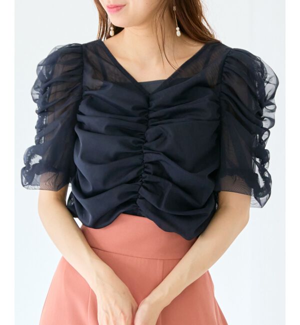 MAJESTICLEGON「ギャザーボリュームチュールトップス」|Tシャツ・カットソー|