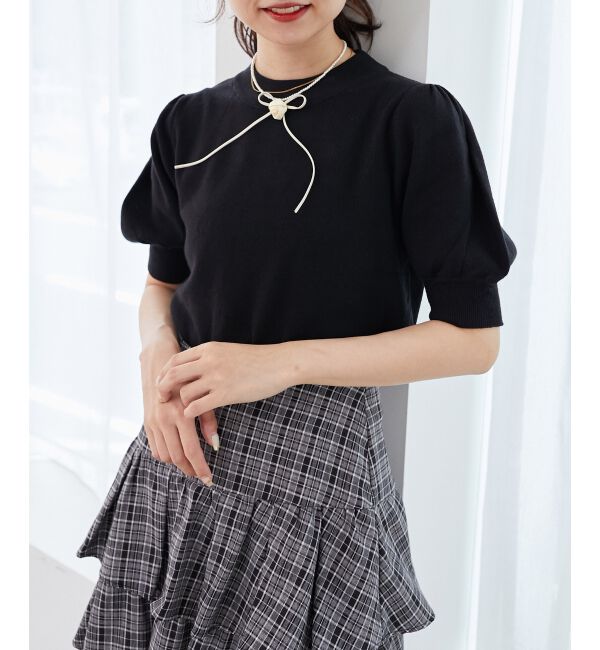 MAJESTICLEGON「パフスリーブニットプルオーバー」|ニット・セーター|ブラック