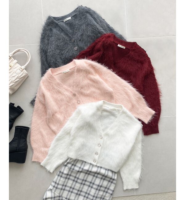  「ふわふわVネックショートカーデ」|カーディガン|