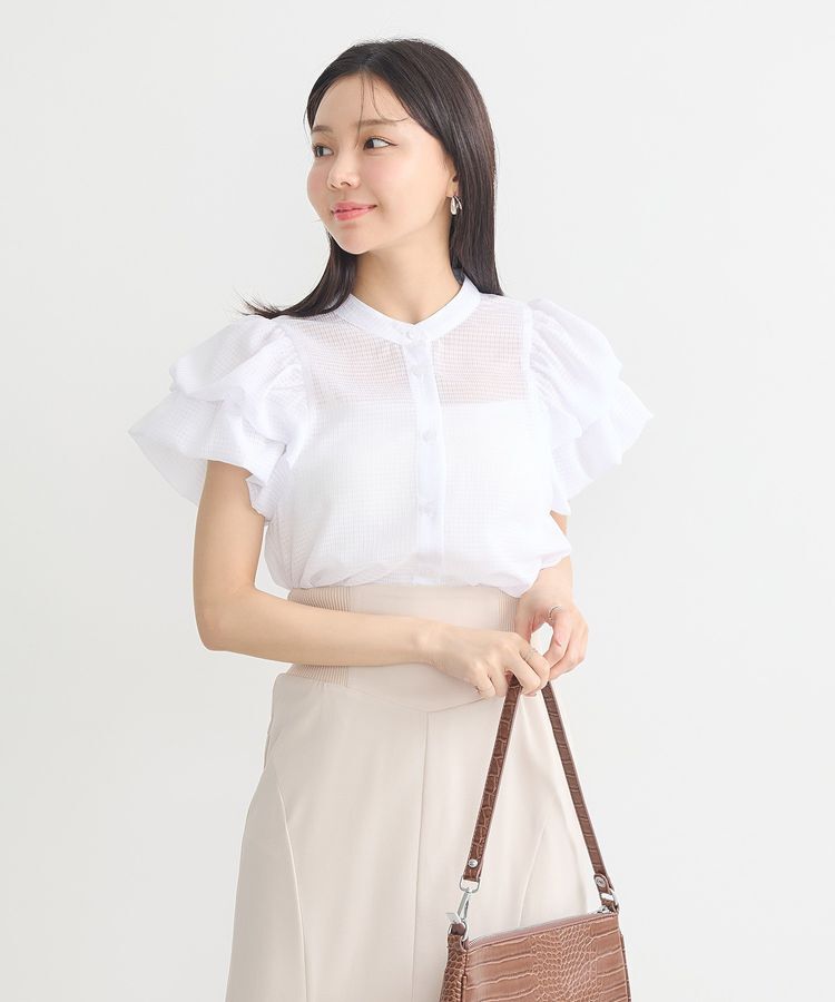 earth music&ecology「ミニチェックバルーンスリーブブラウス」|シャツ・ブラウス|