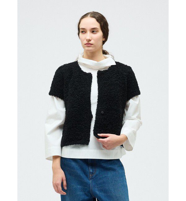 mizuiro ind「mizuiro ind ヘアリーヤーンフレンチスリーブカーディガン」|カーディガン|