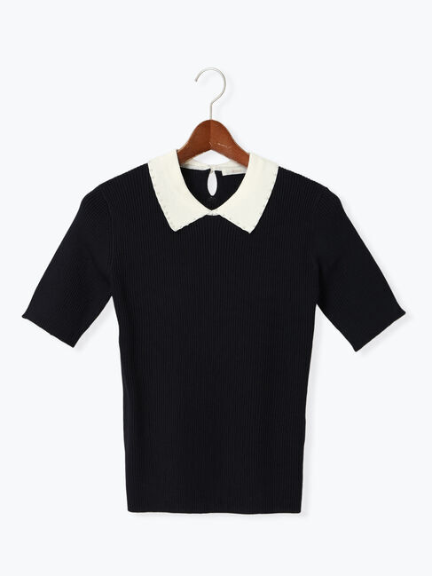 Te chichi「パールトリミングカラー5分袖ニット」|ニット・セーター|