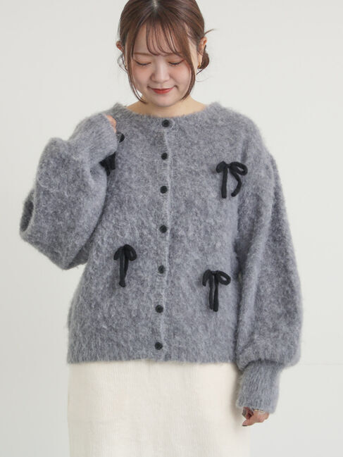 Samansa Mos2「リボン付きニットカーディガン」|カーディガン|