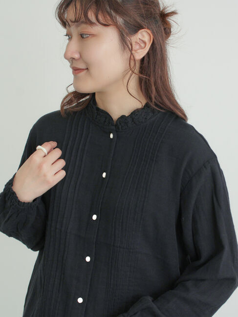 Samansa Mos2「襟フリルレース重ねブラウス」|シャツ・ブラウス|ブラック