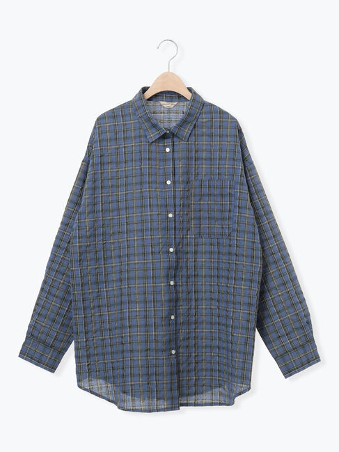 Samansa Mos2「ポコポコチェックオーバーシャツ」|シャツ・ブラウス|ブルー