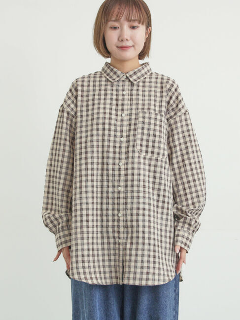 Samansa Mos2「ポコポコチェックオーバーシャツ」|シャツ・ブラウス|
