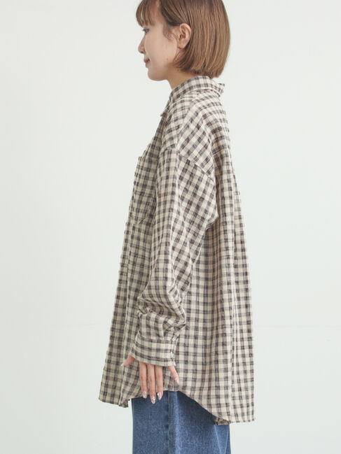 Samansa Mos2「ポコポコチェックオーバーシャツ」|シャツ・ブラウス|