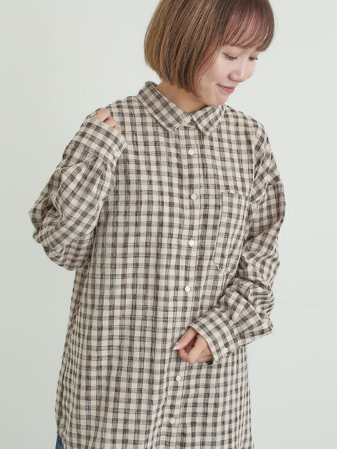Samansa Mos2「ポコポコチェックオーバーシャツ」|シャツ・ブラウス|ベージュ
