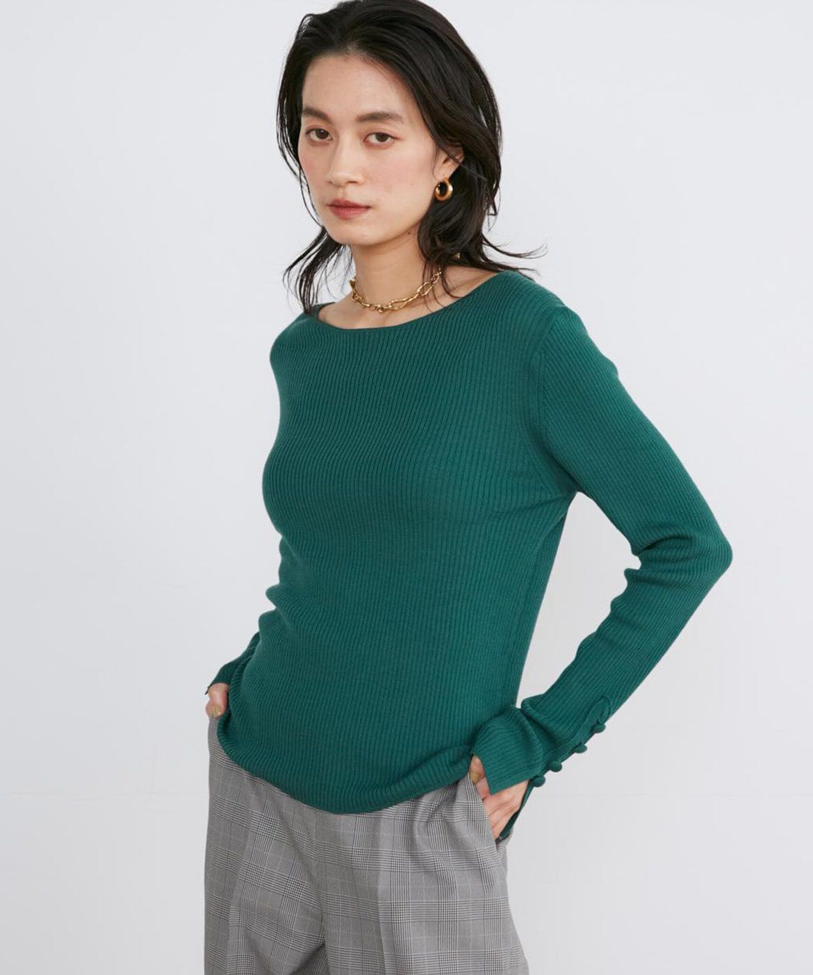 INED「《大きいサイズ》ウールリブセーター」|ニット・セーター|
