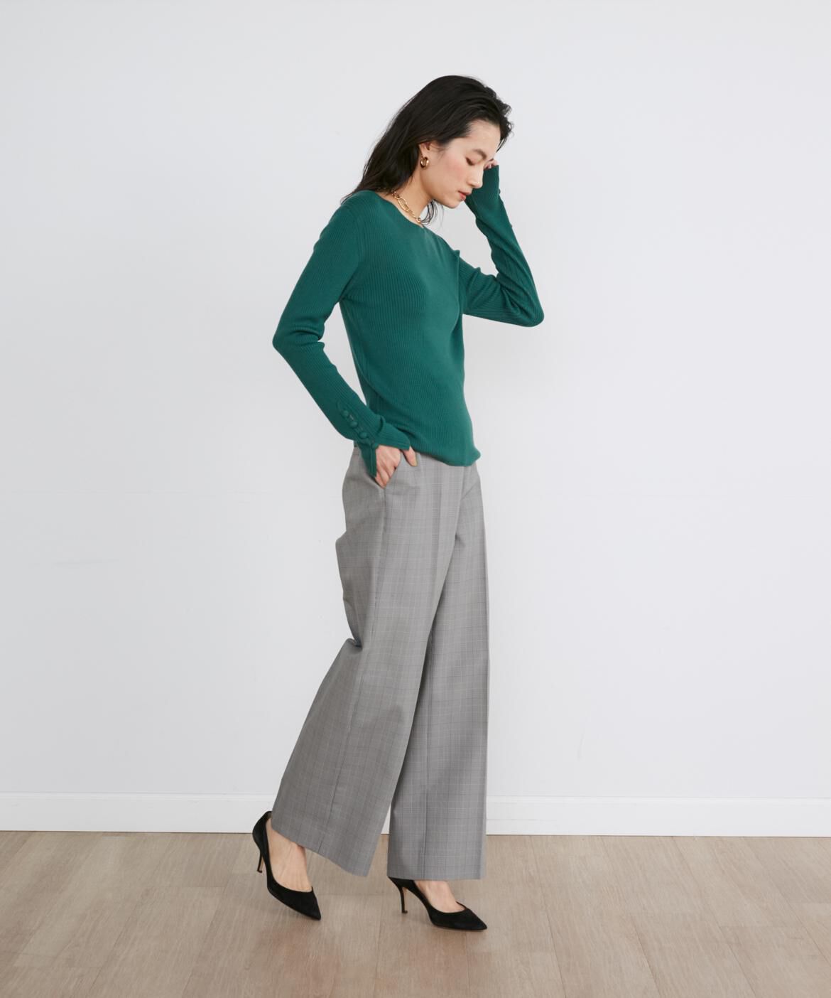 INED「《大きいサイズ》ウールリブセーター」|ニット・セーター|