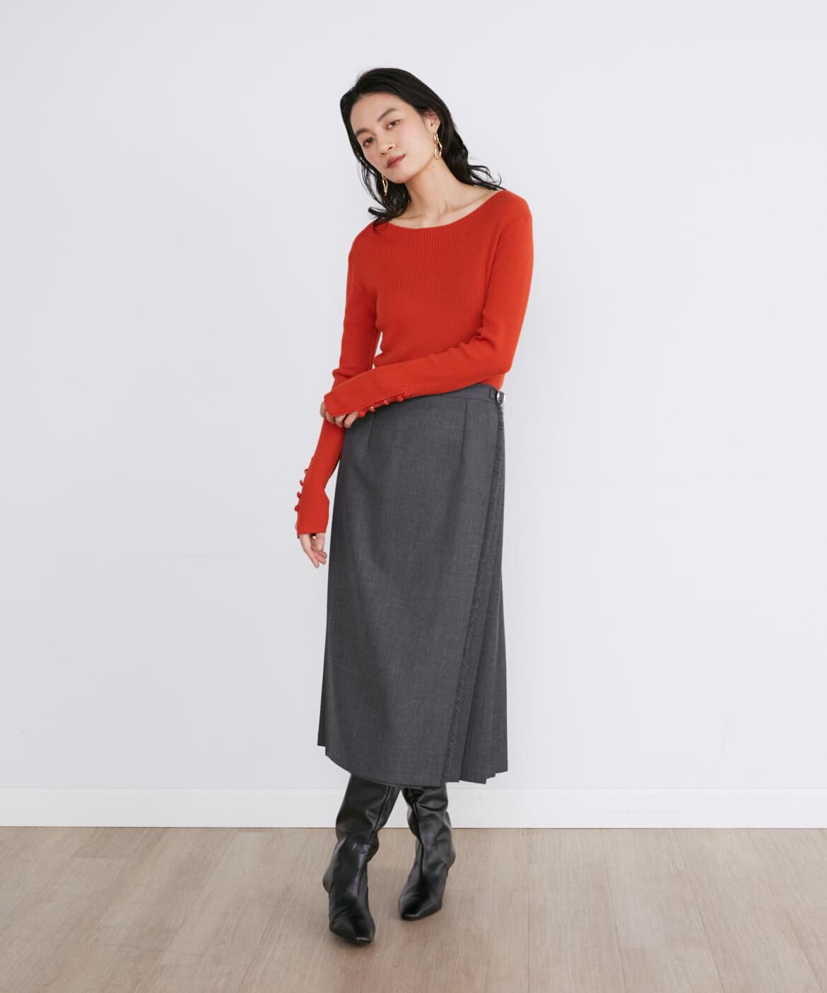 INED「《大きいサイズ》ウールリブセーター」|ニット・セーター|