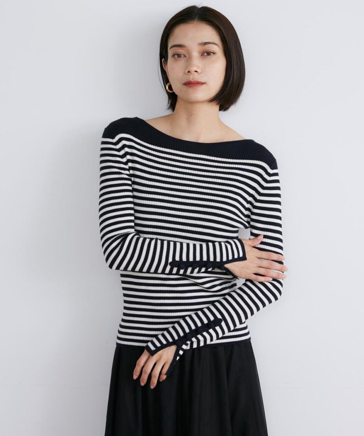 INED「《大きいサイズ》ウールリブセーター」|ニット・セーター|ボーダー7