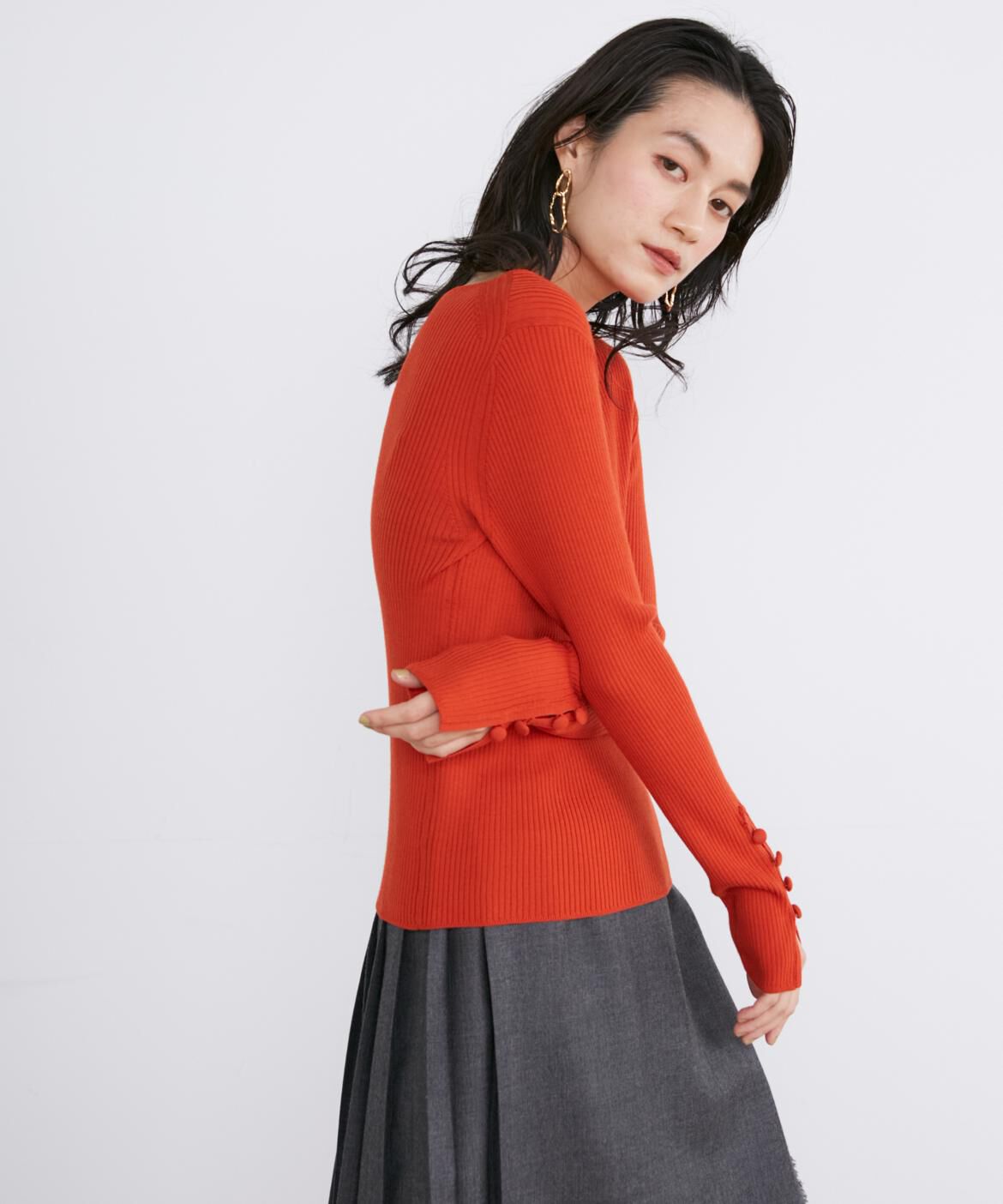 INED「《大きいサイズ》ウールリブセーター」|ニット・セーター|