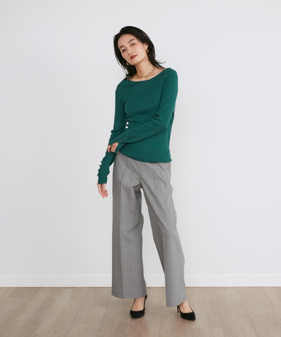 INED「《大きいサイズ》ウールリブセーター」|ニット・セーター|