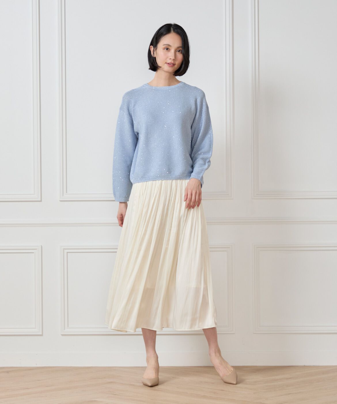 7-IDconcept.「サテンギャザースカート」|フレア|