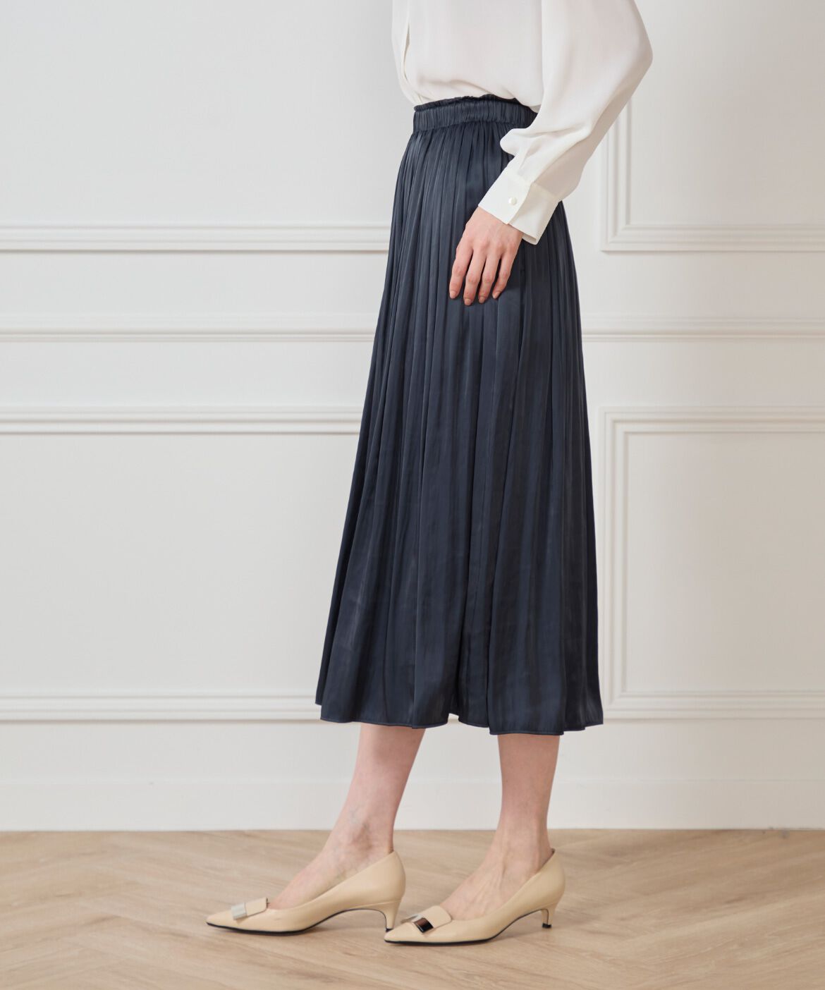 7-IDconcept.「サテンギャザースカート」|フレア|