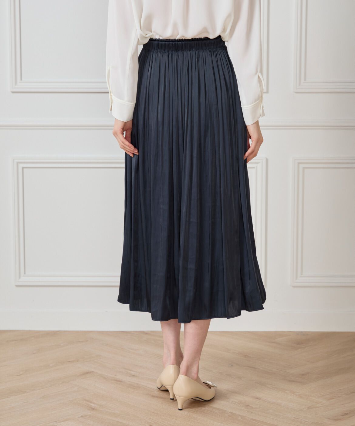 7-IDconcept.「サテンギャザースカート」|フレア|