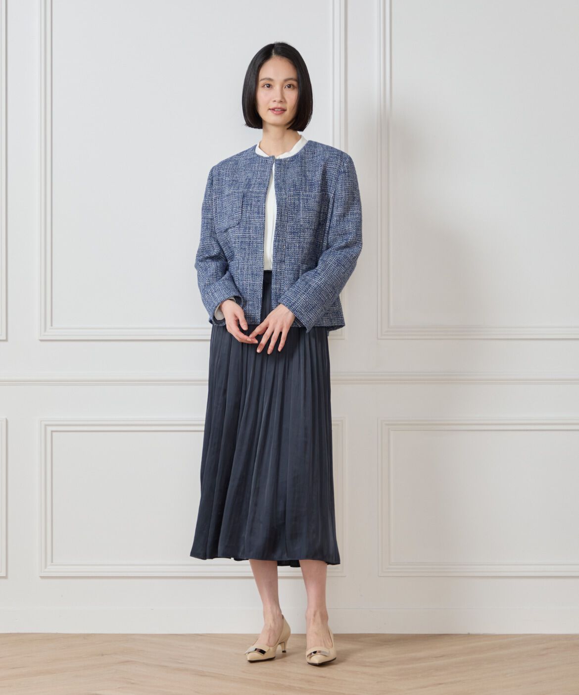 7-IDconcept.「サテンギャザースカート」|フレア|