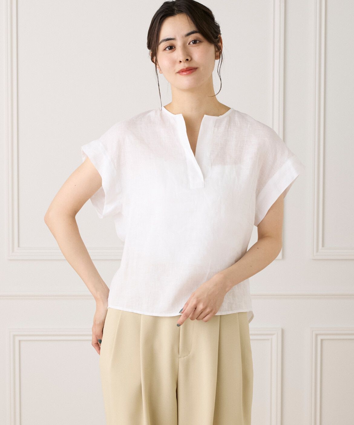 INED「《大きいサイズ》リネンスキッパーブラウス」|シャツ・ブラウス|オフホワイト1