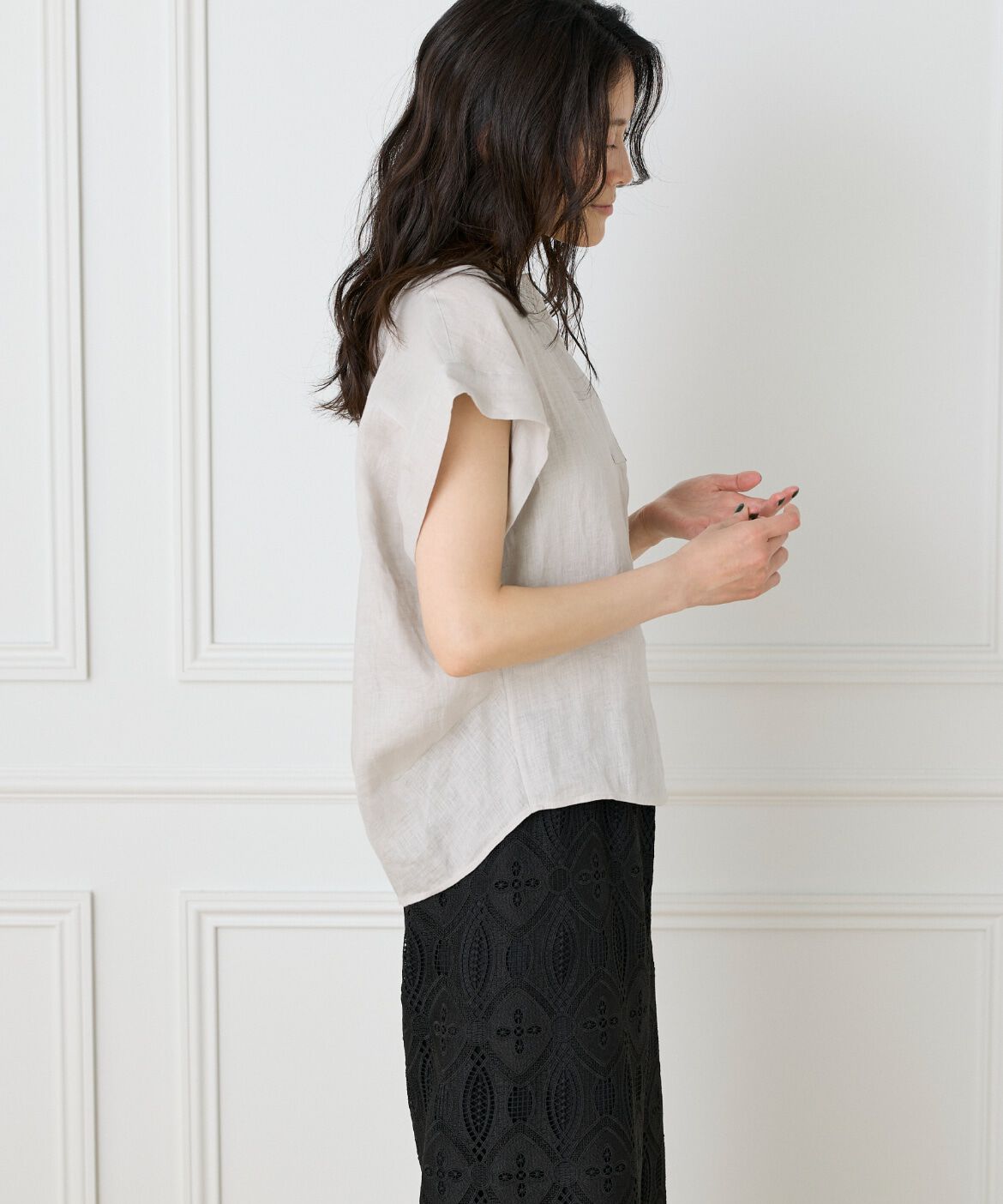 INED「《大きいサイズ》リネンスキッパーブラウス」|シャツ・ブラウス|