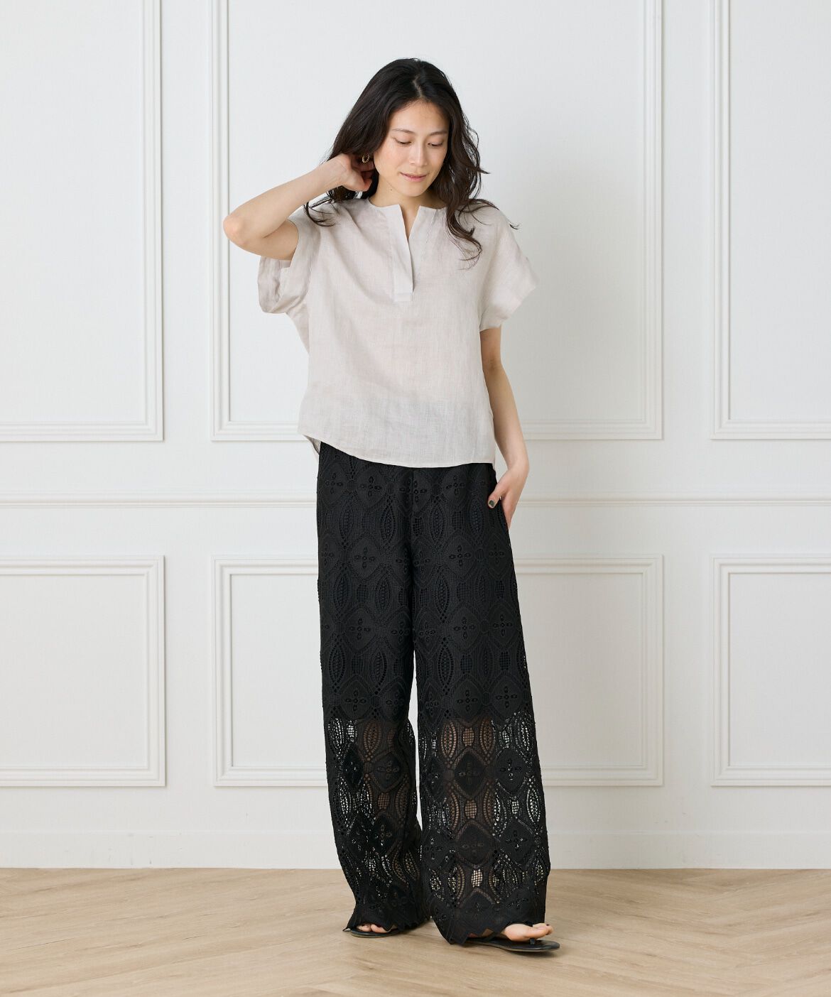 INED「《大きいサイズ》リネンスキッパーブラウス」|シャツ・ブラウス|