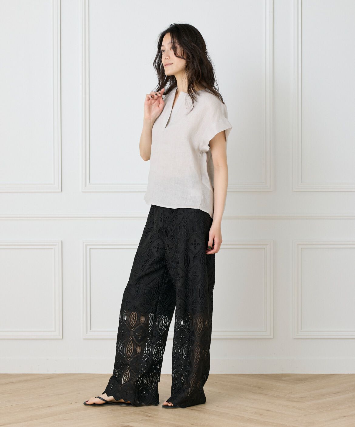 INED「《大きいサイズ》リネンスキッパーブラウス」|シャツ・ブラウス|