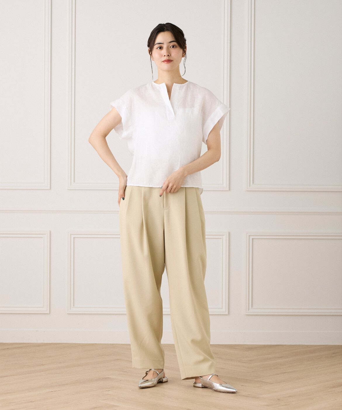 INED「《大きいサイズ》リネンスキッパーブラウス」|シャツ・ブラウス|