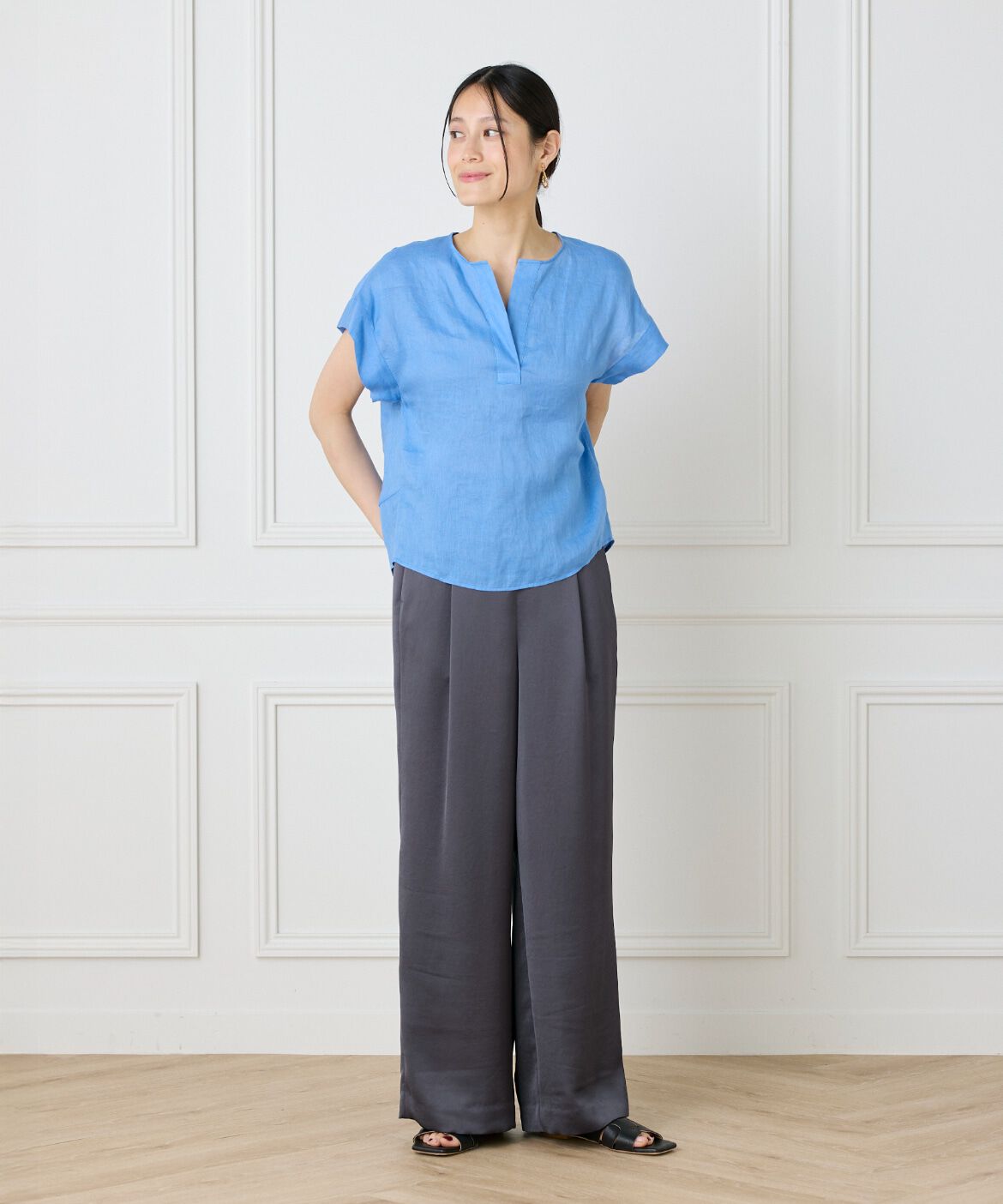 INED「《大きいサイズ》リネンスキッパーブラウス」|シャツ・ブラウス|