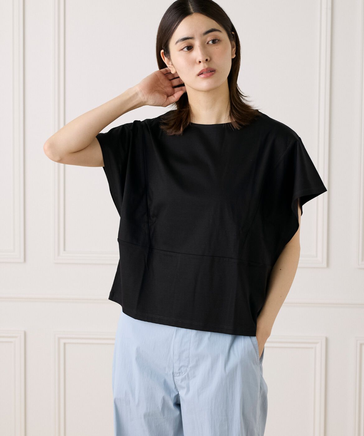 7-IDconcept.「《大きいサイズ》ハンカチスリーブプルオーバー《接触冷感》」|Tシャツ・カットソー|ブラック