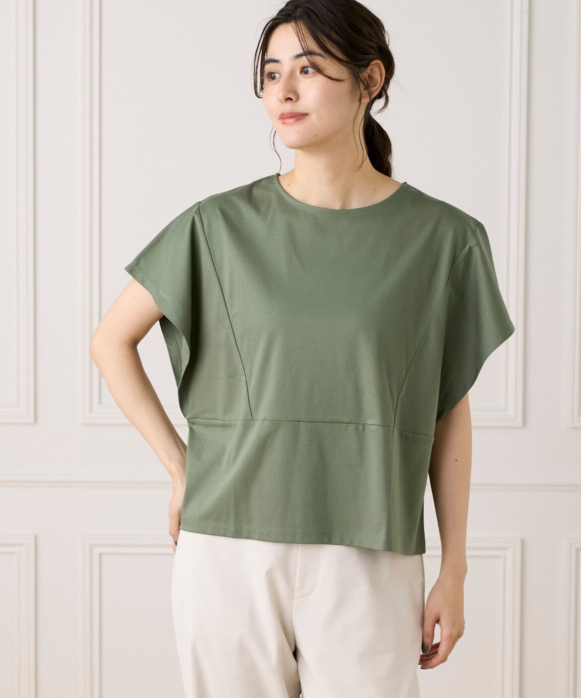 7-IDconcept.「《大きいサイズ》ハンカチスリーブプルオーバー《接触冷感》」|Tシャツ・カットソー|モスグリーン2