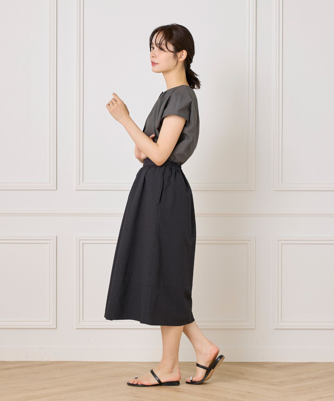 7-IDconcept.「サッカーチェック フレンチスリーブブラウス」|シャツ・ブラウス|