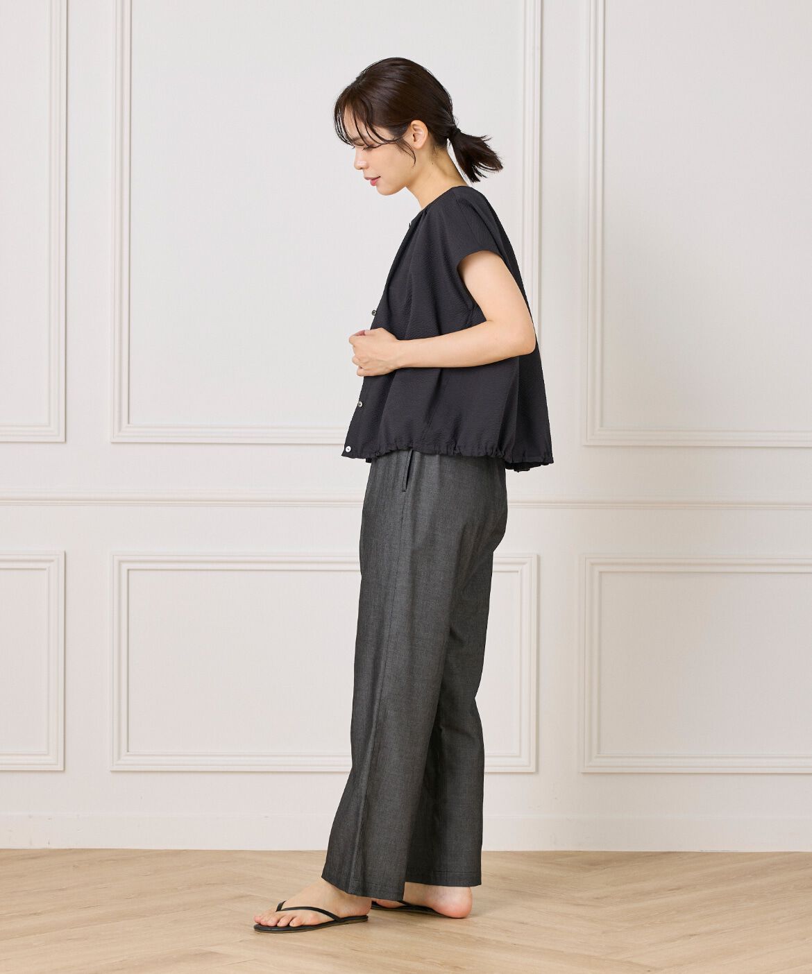 7-IDconcept.「サッカーチェック フレンチスリーブブラウス」|シャツ・ブラウス|