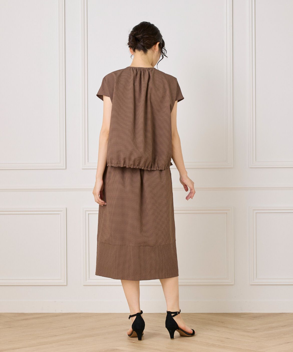 7-IDconcept.「《大きいサイズ》サッカーチェック フレンチスリーブブラウス」|シャツ・ブラウス|