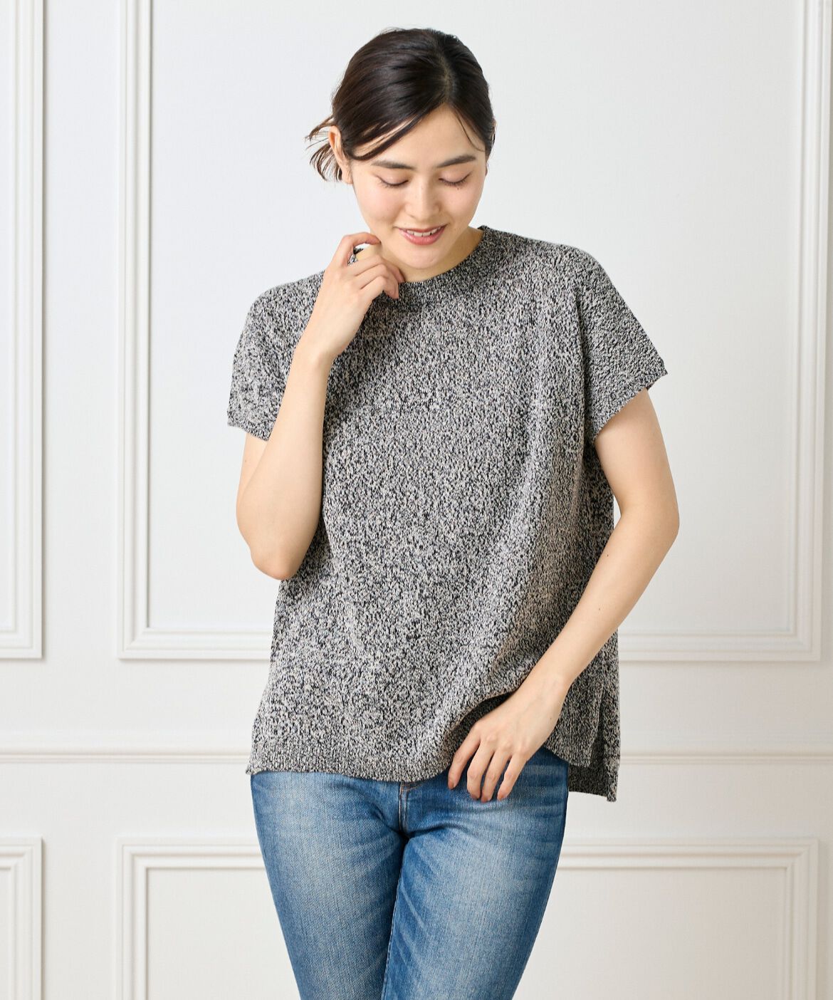 7-IDconcept.「《大きいサイズ》ブークレミックスニット」|ニット・セーター|ブラック